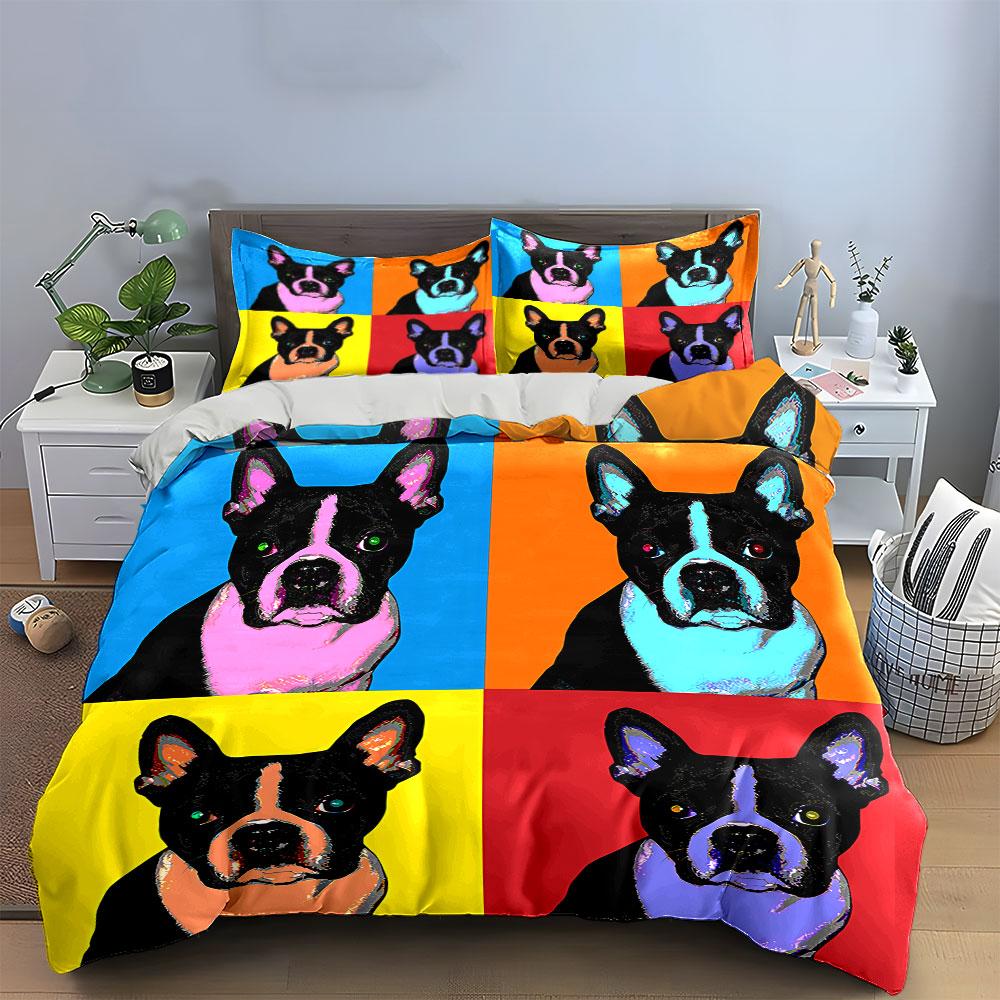 Colorful Pop Art Dog Print Bedding Duvet Cover Set Duvet Cover Pillowcases (1*Duvet Cover 2*Pillowcases, without duvet insert)