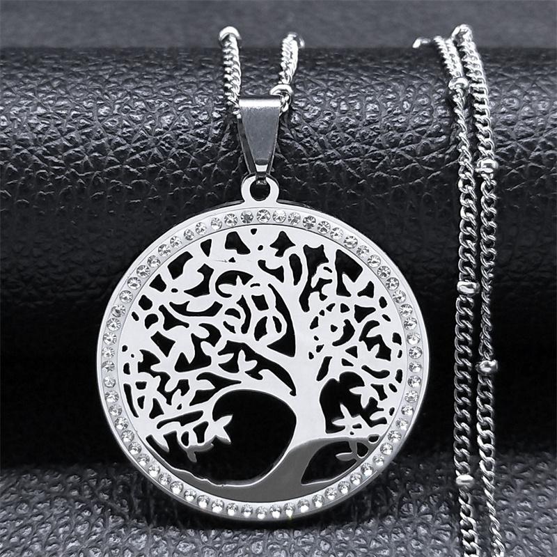 Fashion Tree of Life Stainless Steel Necklace Gold Color Crystal Pendant Necklaces Elegant Women Girl Jewelry Gifts N76S01