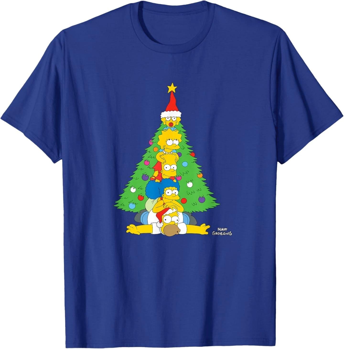 The Simpsons Holiday Family Christmas Tree Stack T-Shirt XL