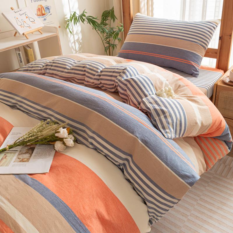 Cotton Washed Cotton Single Quilt Cover Student Dormitory Pure Cotton Bedding Four-piece Set Sheet Quilt Cover Simple Three-piece Set