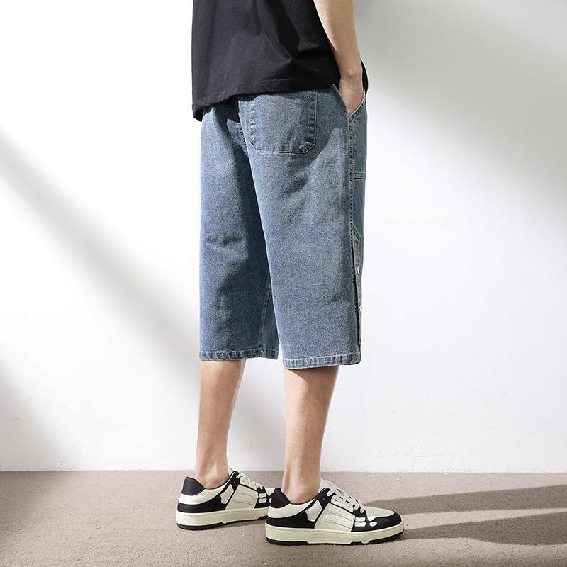 Jeans estivi da uomo, pantaloni in denim, pantaloncini casual al polpaccio, pantaloni capri dritti con coulisse in cotone lavato, taglia grande 8XL
