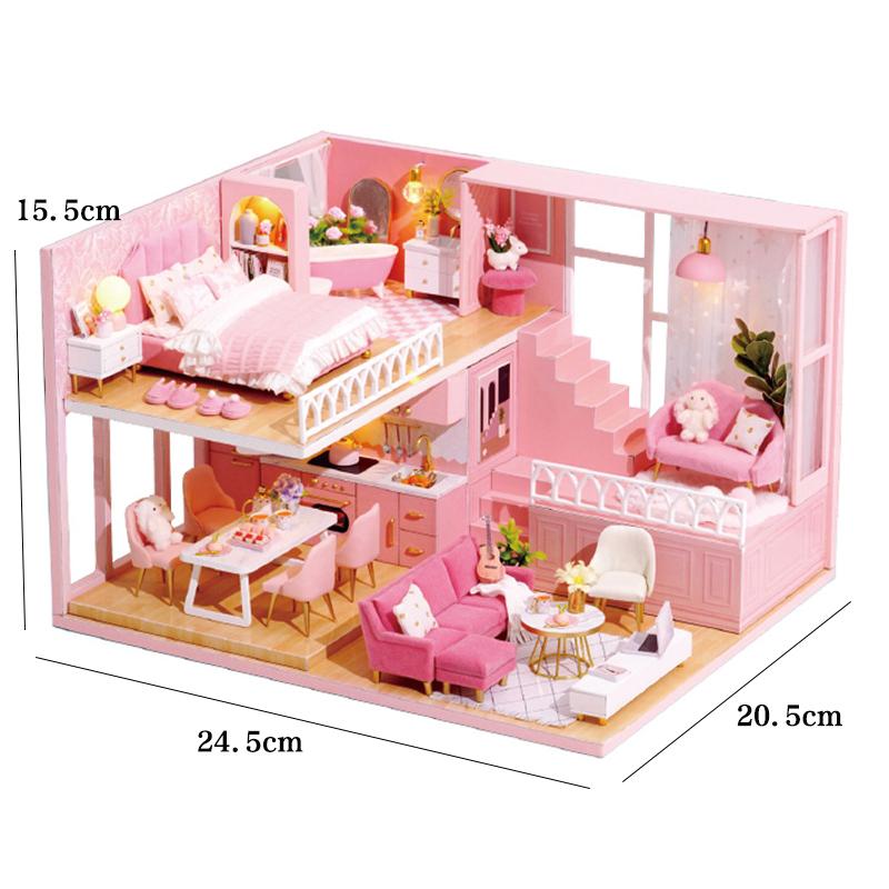 Wooden Miniature Doll House Kit 3D Puzzle Assembly Building Model Toy Handmade Duplex Apartment Production Toys Home Decoration