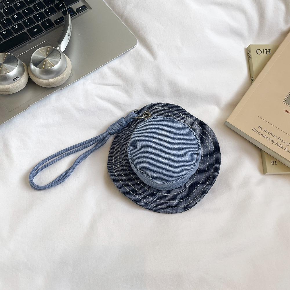 Round Mini Bucket Hat Coin Purse Cute Lanyard Hat Shape Keychain Mini Fisherman Hat Korean Style Bag Pendant Mini Storage Bag