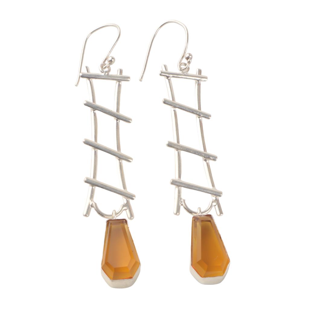 Citrine Gemstone 925 Sterling Silver Jewelry Handcrafted Earrings 3.33" For Gift EE-133-7
