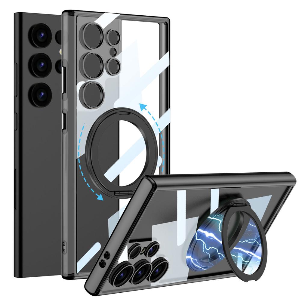 For Samsung Galaxy S24 Ultra Magnetic Case with Kickstand TPU+PC Clear Phone Back Cover
