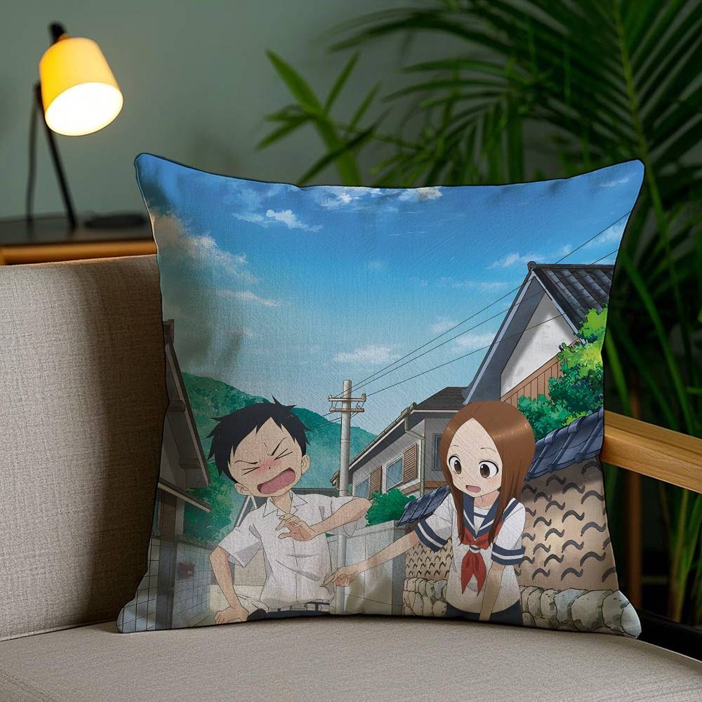 Anime Cartoon Takagi-san x Nishikata-N Pillow Case Anti-dustmite Pillowcase Invisible zipper silky short plush Sofa