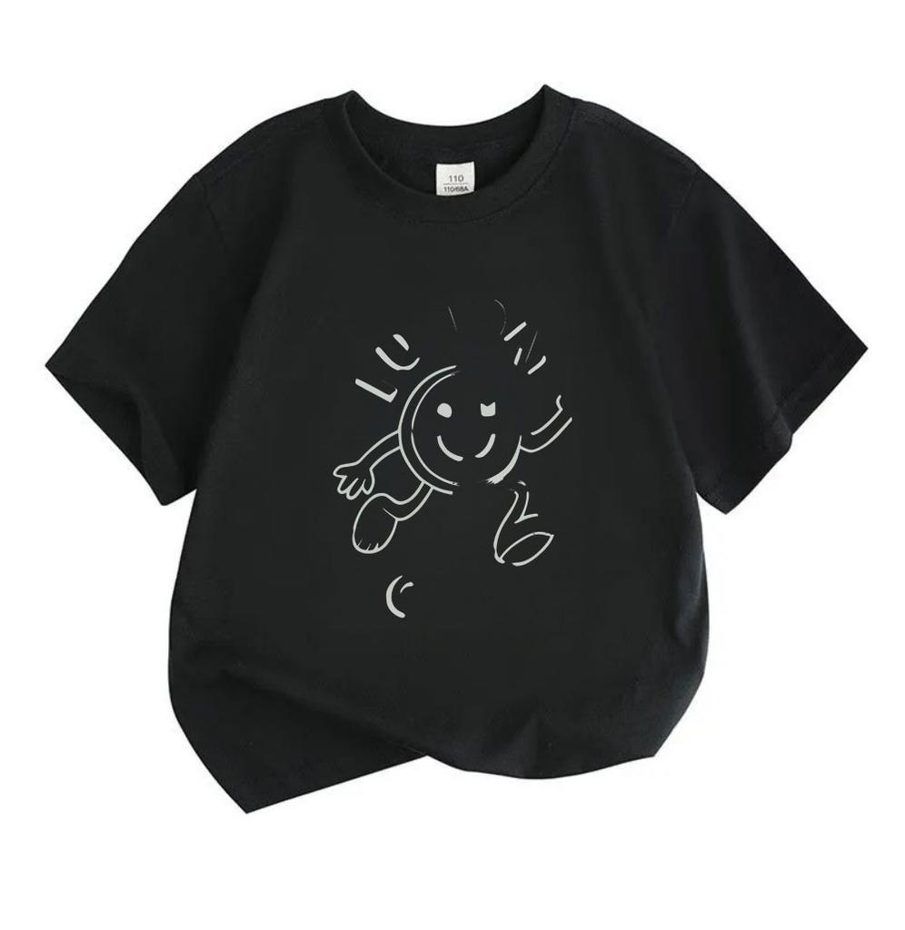 Toddler Boys Girls 100% Cotton Crew Neck Short Sleeve T-Shirt, Cute Winking Smiling Sun Cartoon Print Casual Breathable Summer Tee for Little Kids Dai