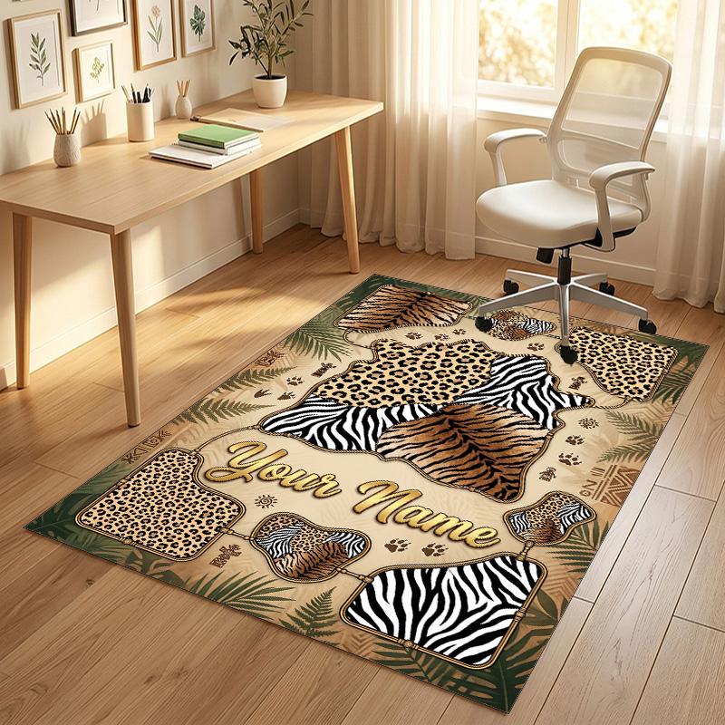 Whimsical Cat Mandala Theme Soft Crystal Velvet Rug Custom Name & Text Print Non Slip Floor Rug for Bedroom Living Room