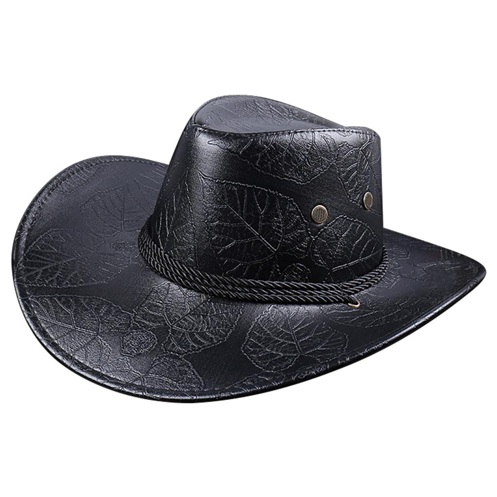 Vintage Sun Shield Hat Widen Brim Western Hat Vintage Leather Western Hat for Men Women Hiking Camping Fishing Travel