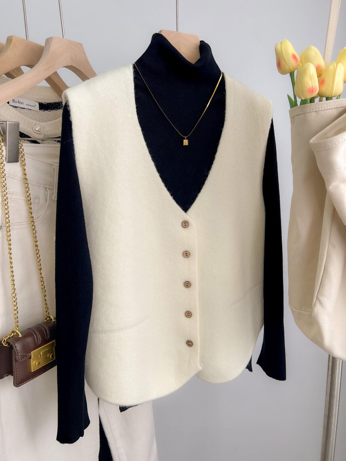 

Французская мода трикотажный жилет женский ранний весенний кардиган верхняя одежда джемпер жилет свободные топы без рукавов плечи One Size бежевый