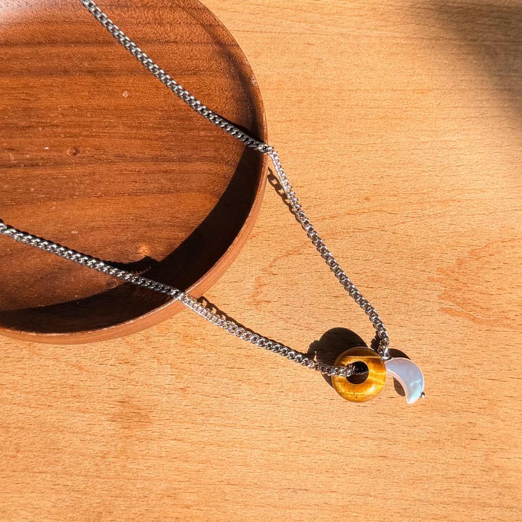 Luxury Tiger Eye Moon Necklace: Natural Stone Clavicle Chain in Korean Ins Style