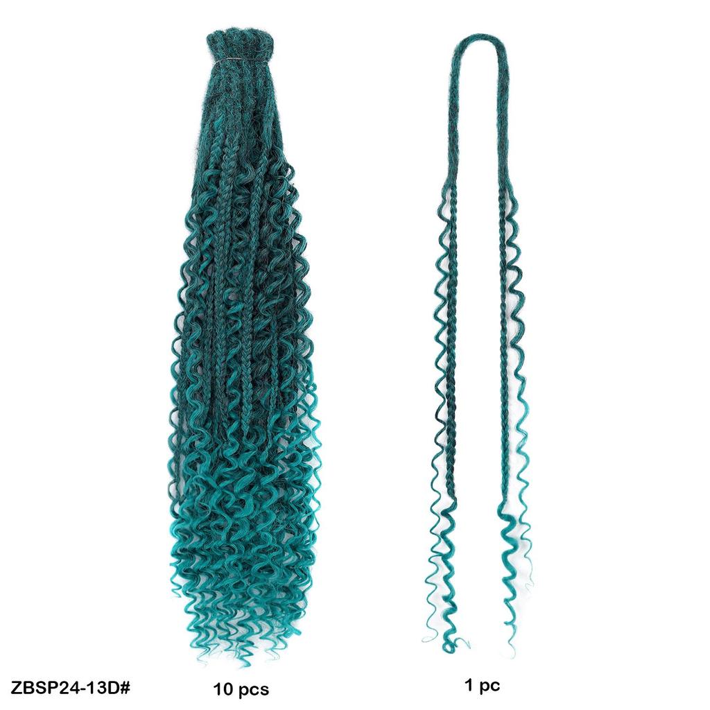 10 Stück/Los Häkelhaar Afro Göttin Böhmische Box Braids 24 Zoll Gehäkelte Box Braids mit River Locs Lockigen Enden Haar Synthetische Zöpfe