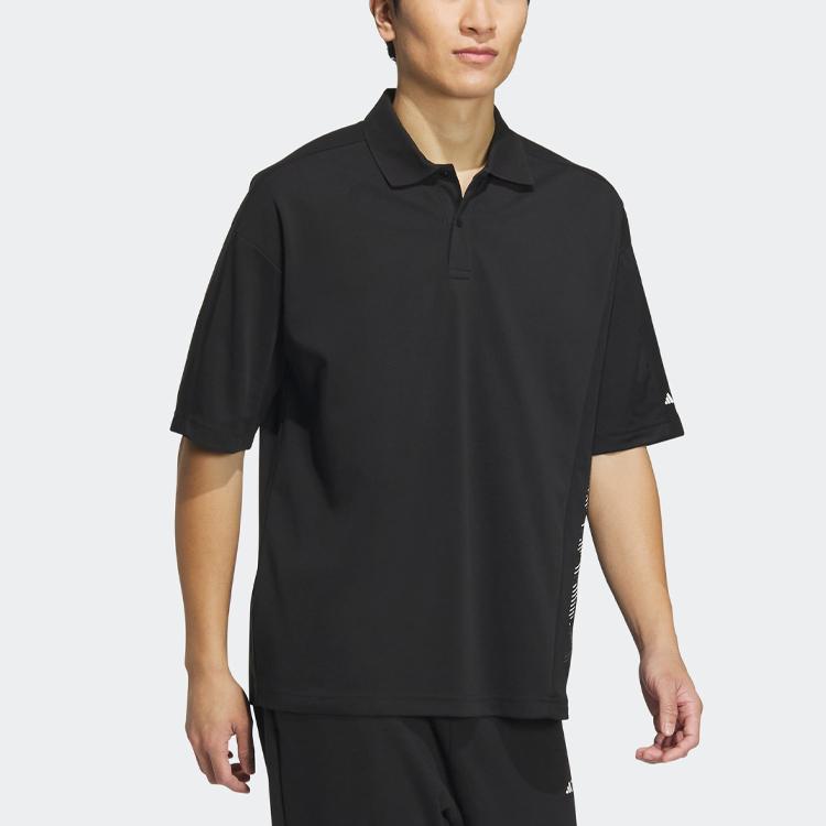 Adidas Tech Polo Shirt Letter Pattern Print Outdoor Quick-Dry Sports Short Sleeve Polo Men Polo Shirts Black IC4421