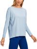 CRZ YOGA Long Sleeve Pima Cotton Boat Neck Loose Casual Yoga Blue Size Women's T-Shirt, Basic, Fit, Top, Linen, M, Spring/Autumn