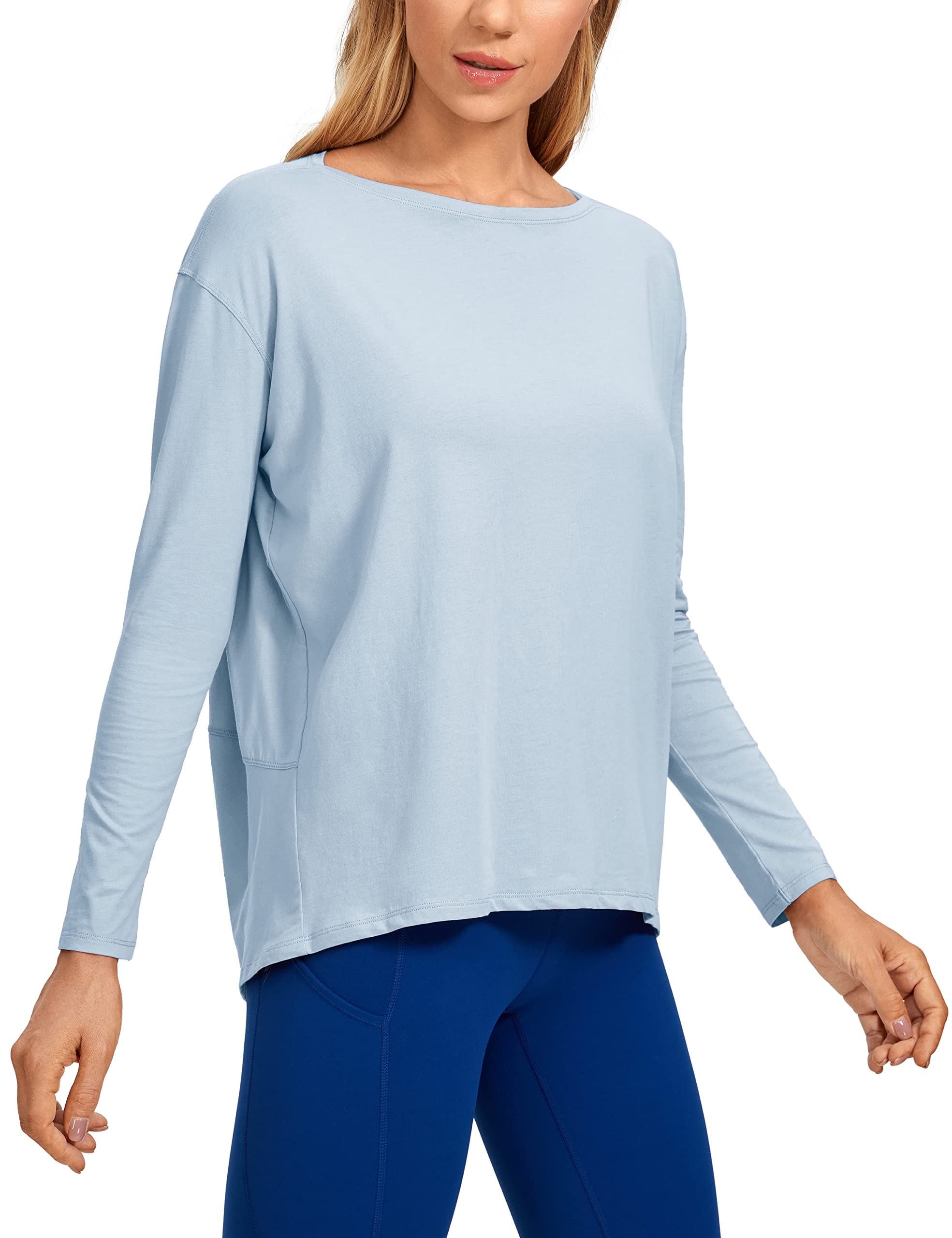 

CRZ YOGA Long Sleeve Pima Cotton Boat Neck Loose Casual Yoga Blue Size Women s T-Shirt, Basic, Fit, Top, Linen, M, Spring/Autumn