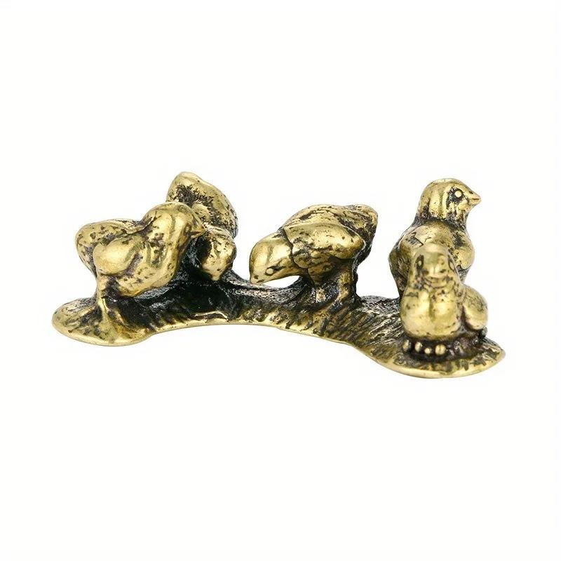 Solid Brass Chicken Rice Figurine Miniature Tea Pet Desktop Small Ornament Animal Home Decoration Accessories Children Gifts