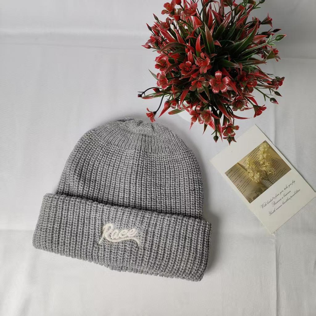 American casual embroidery letter wool knitted hat for men and women new autumn and winter fashion big head circumference ear protection hat