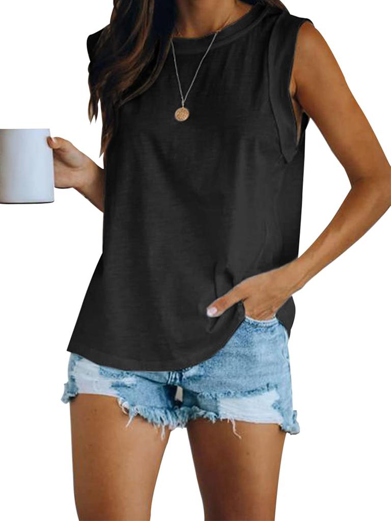 Top de vară fără mâneci pentru femei, cu gât rotund, croială largă, tricou de bază