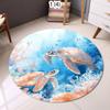 Vibrant Underwater World Rug Round Ocean Carpet with Turtle Seahorse Fishes Colorful Marine Life Mat for Kids Room Beach Decor
