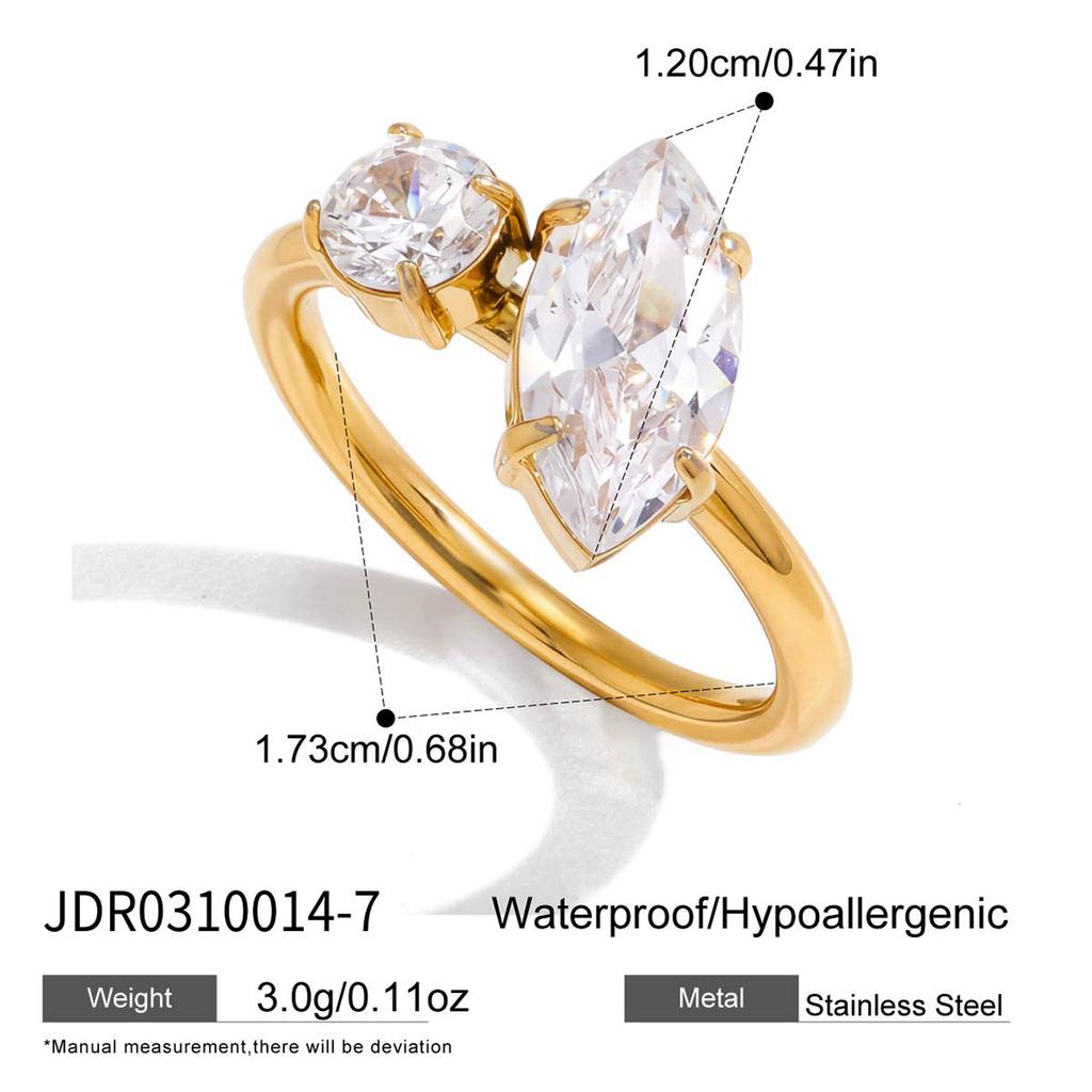 Women's Geometric Zircon Finger Chain Ring 18K Gold Plated Stainless Steel Jewelry Gift