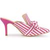 Allegra K Women's Striped Bow Slip Slide Mule with Stiletto Heel, Hot Pink, Size 27.5cm