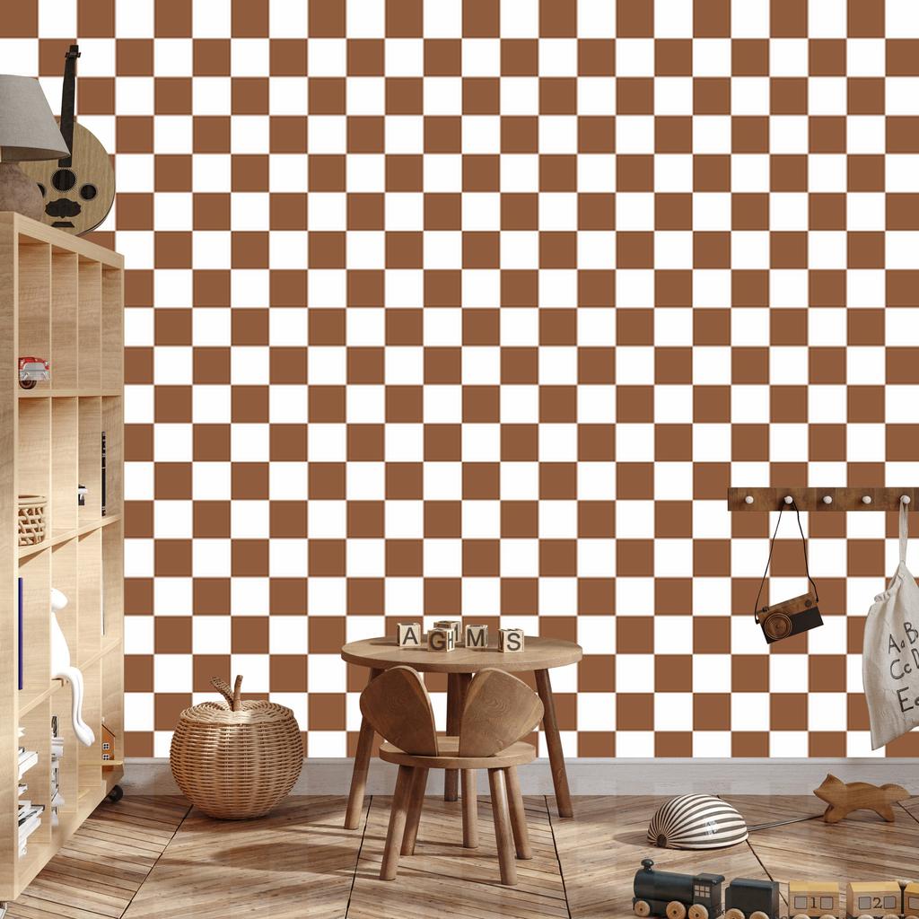 Checkerboard Wallpaper White, Orange and Beige for Living Room and Bedroom 50x1000