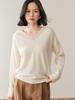 Women's V-Neck Cashmere Knit Pullover Sweater - Hand-Crocheted Loose Fit for Autumn/Winter