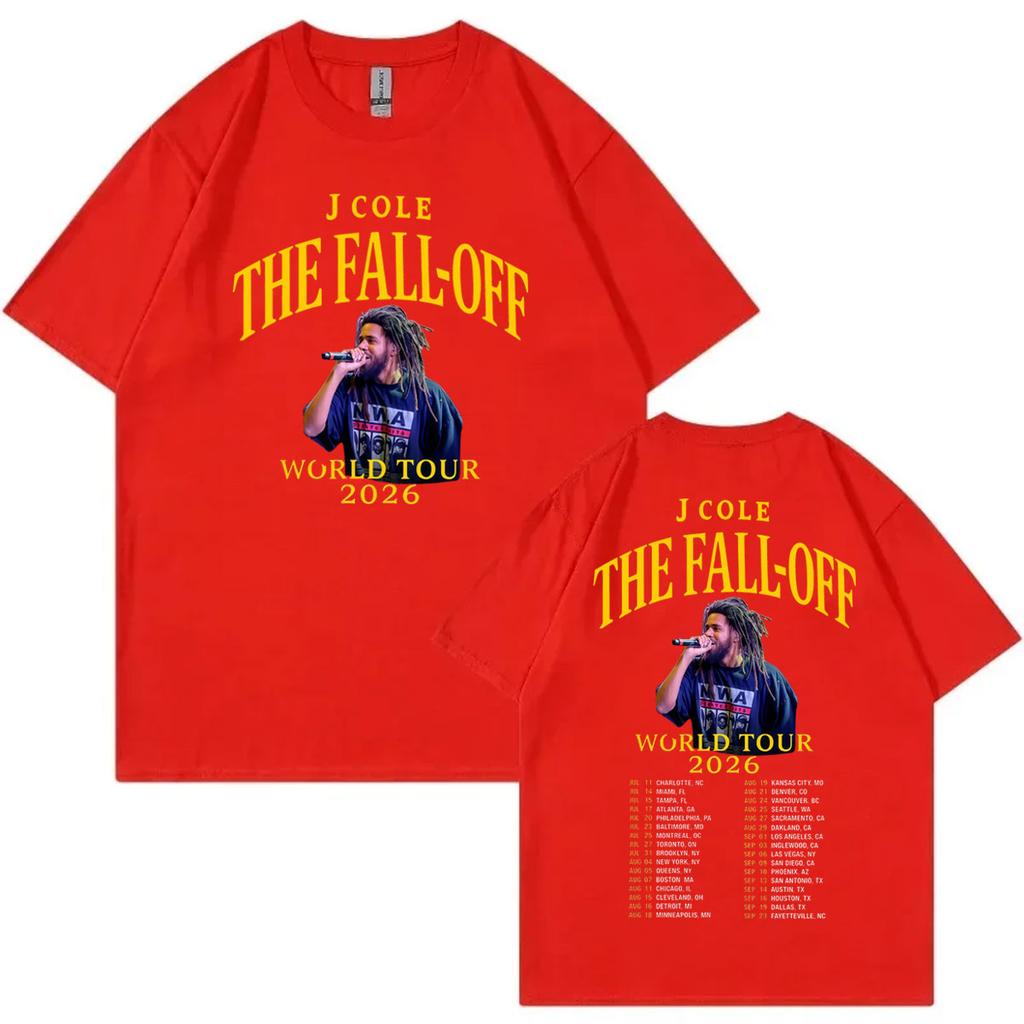 Rapper J Cole Double Sided Graphic T Shirts The Fall Off Tour 2026 Tshirts Men Women Fashion Hip Hop Retro Short Sleeve Tshirt