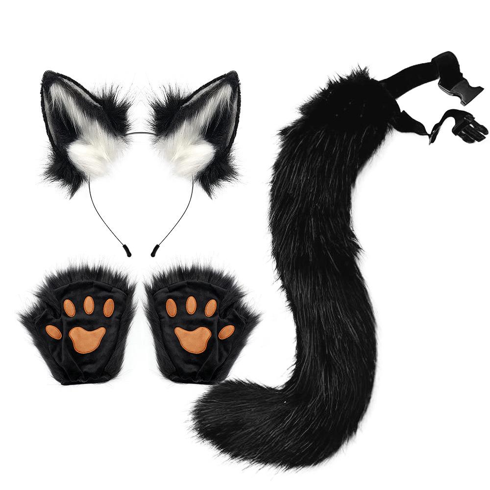 

Popular Halloween Beast Claws Faux Plush Fox Ears Headband & Tail Cosplay Accessories One Size