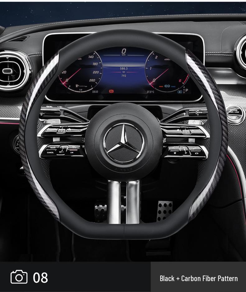 Genuine Leather Nappa Anti-Slip Steering Wheel Cover - Universal Fit, Embossed, Wear-Resistant, Comfortable for All Seasons