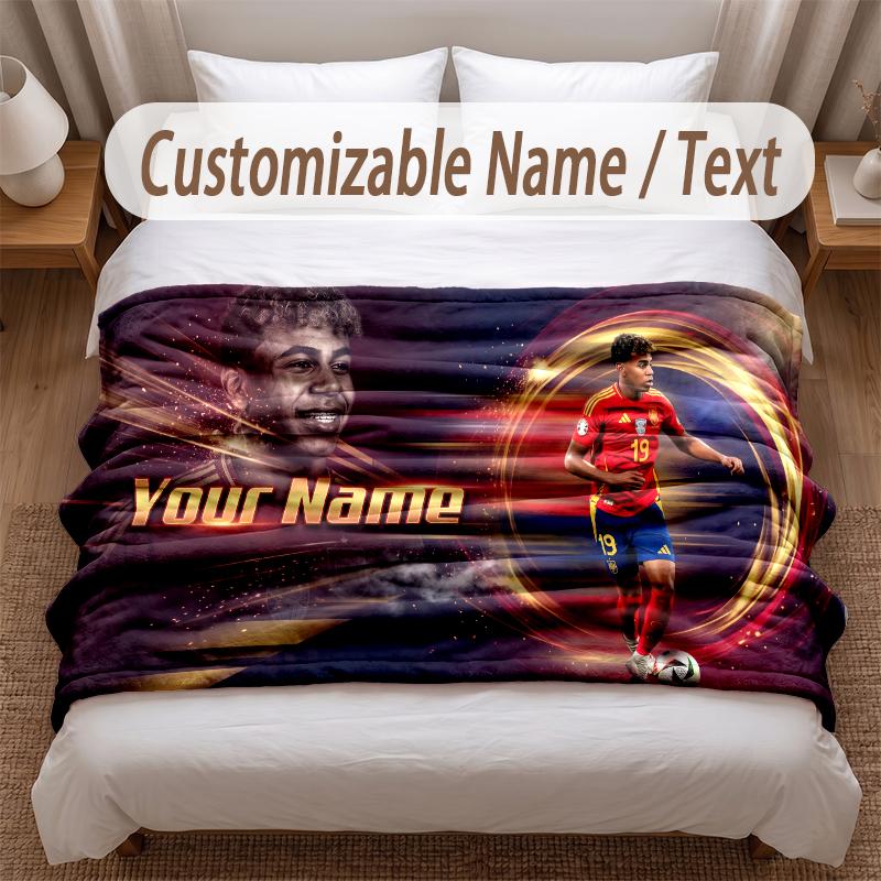 Lamine Yamal Printed Flannel Blanket Custom Name Text Soft Warm Throw For Bedroom Holiday Gift