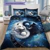 Yin‑Yang Black White Wolf Starry Sky Clock Print 3‑Pieces Duvet Cover Set Fantasy Animal Bedding Bedroom Home Decor Without Pillow Core Comforter