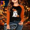 Camiseta Infantil com Estampa de Halloween Manga Longa Casual Gola Redonda para Festa e Uso Diário