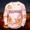 Herren lässiges Strick-Langarm-Rundhals-T-Shirt mit Halloween-Print