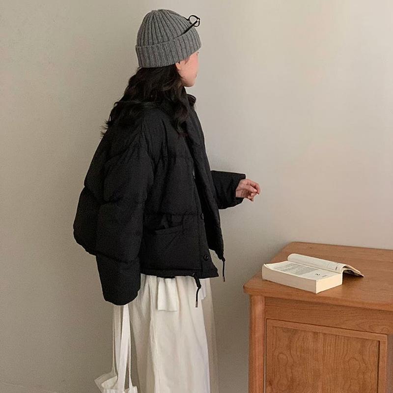 Korean stand-up collar short down jacket women's 2024 winter candy color thickened small white duck down bread jacket