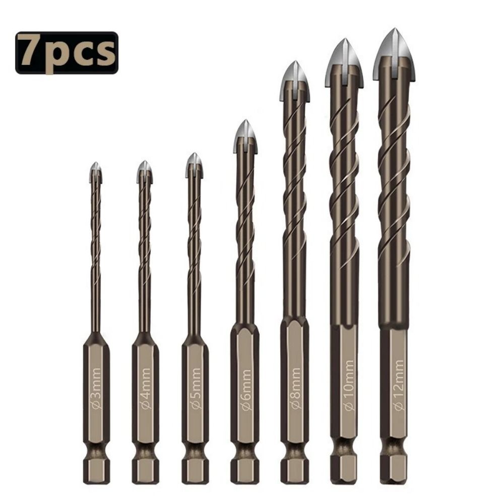 3 -12mm Cross Tile Drill Bits Set Anti Slip Hex Shank Carbide Drilling Bits  Tile