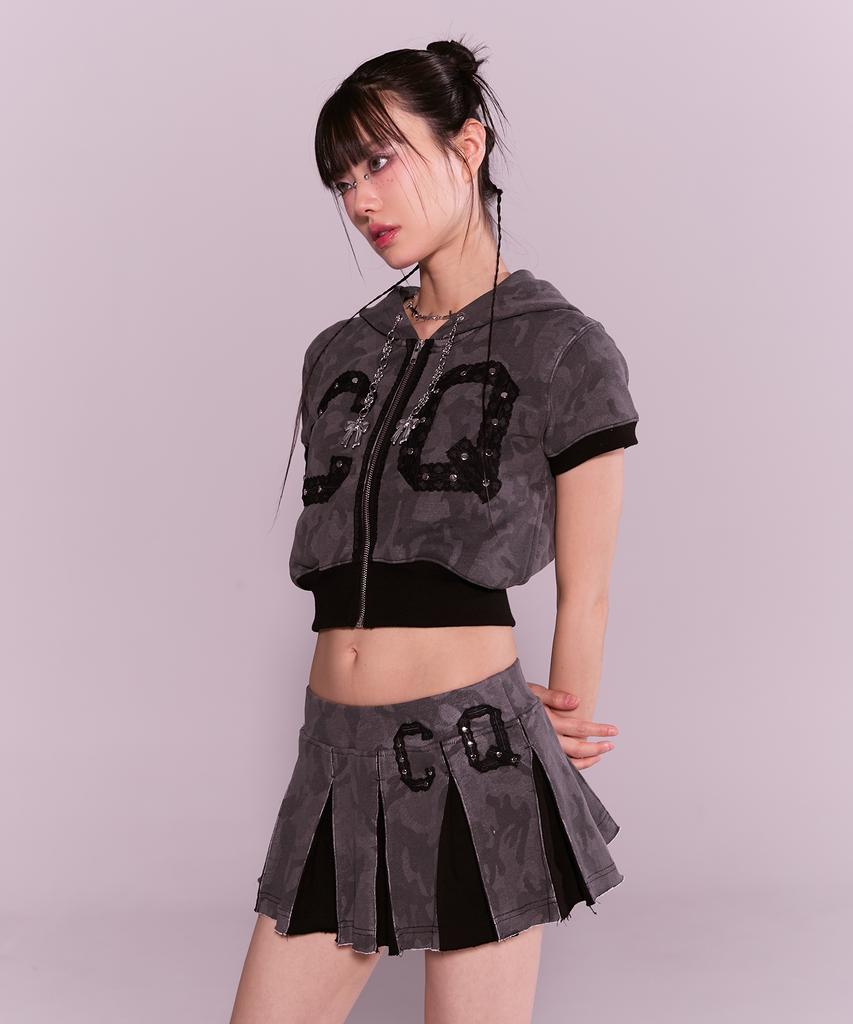 Chelikwili Cq Lace Stud Pleats Sk - Charcoal Camo