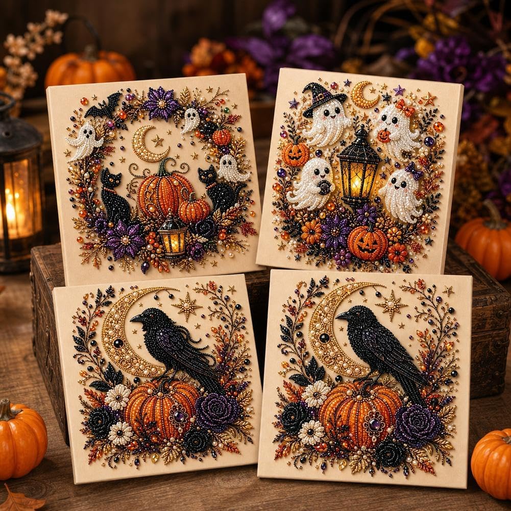 Halloween Ghost Diamond Painting Kit - Cute 3D Pearl Art Craft for Adults Beginner DIY Fall Home Decor Seasonal Wall Decoration Spooky Party Gift