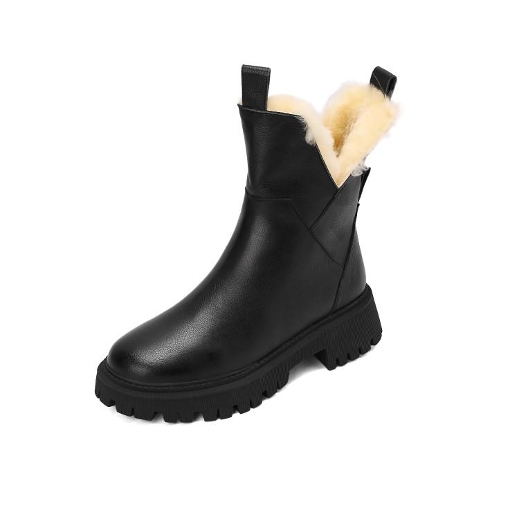 

Fashion Autumn Women Shoes Round Toe Thick Heel Genuine Leather Boots Winter Blended Wool Platform Boots Snow Boots Warm Shoes for Women 34 чёрный
