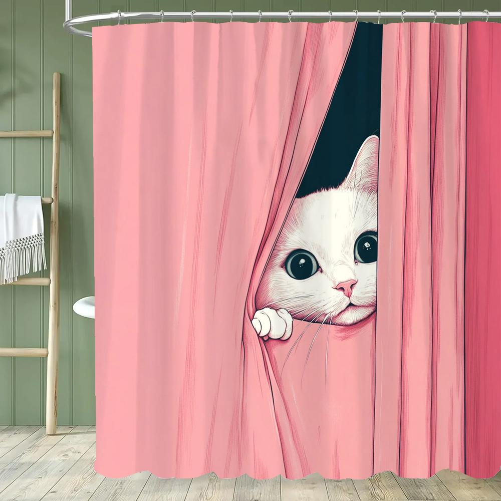 Cartoon Hipster Cat Shower Curtain - With Hooks, Easy To Clean, Adds a Quirky and Stylish Touch To Your Bathroom Decor Curtain