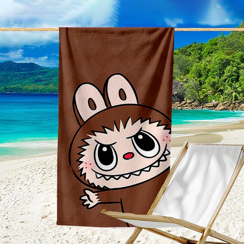 proof beach towel with a labubu pattern - soft,absorbent,quick-drying,machine washable - perfect for swimming,camping,bathing