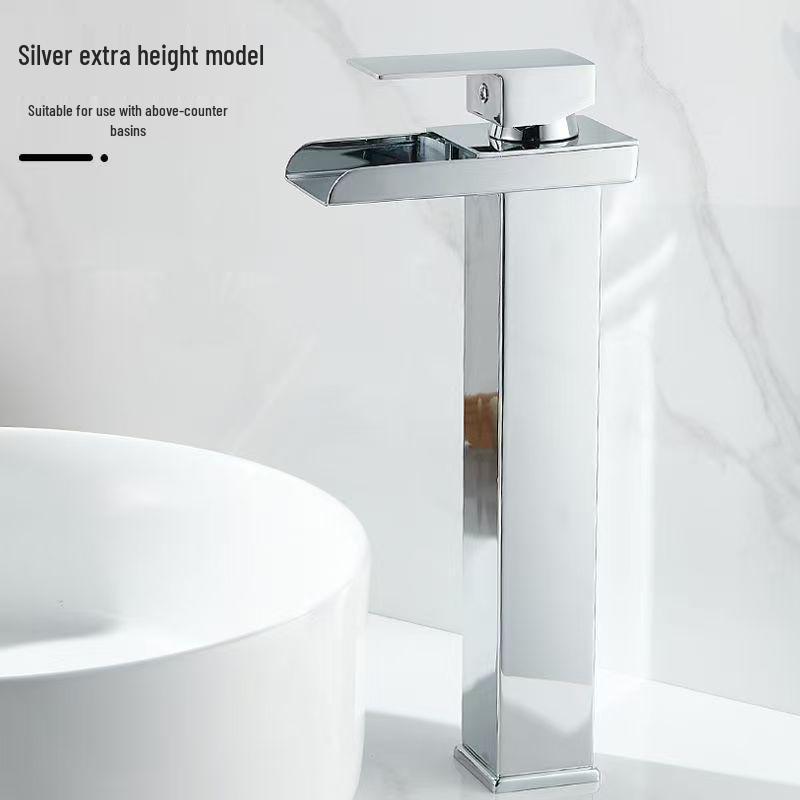 Stainless Steel Waterfall Faucet for Bathroom Countertop - Hot & Cold Basin