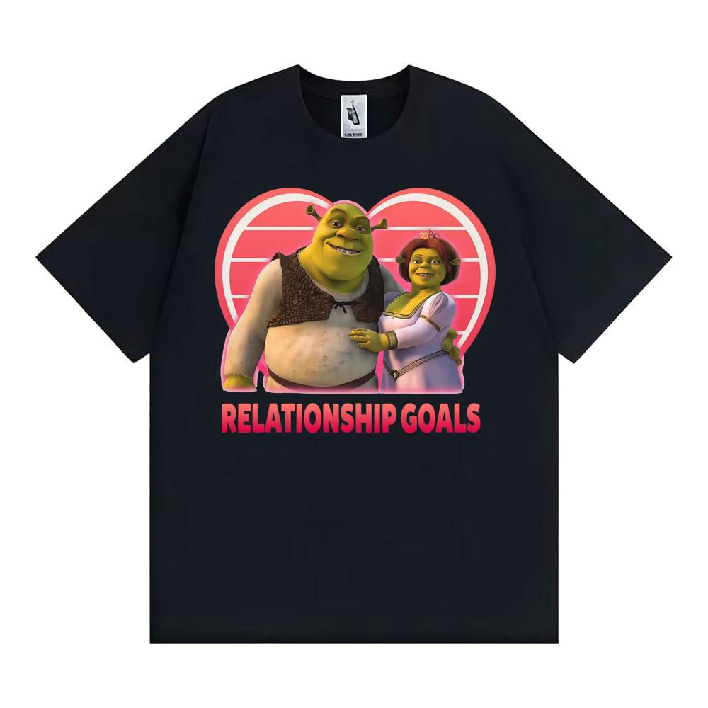 Shrek and Fiona Relationship Goals Meme T Shirt Funny Couples Cartoon T-shirts Humor Cozy Hig