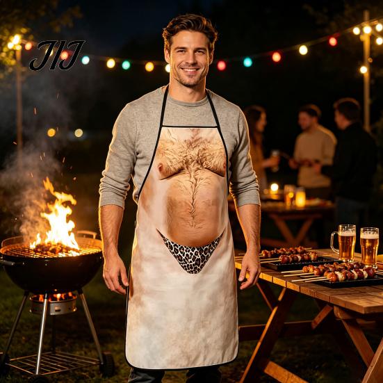 Unique Birthday Gifts for Men And Women Funny Hairy Belly Apron, Waterproof Canvas Cooking Adjustable Straps Prank White Elephant Party Bib