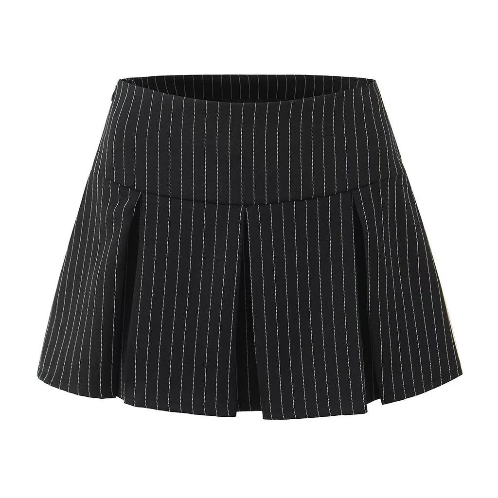 European and American style, new women's clothing, foreign style vest, striped strap top, striped pleated skirt