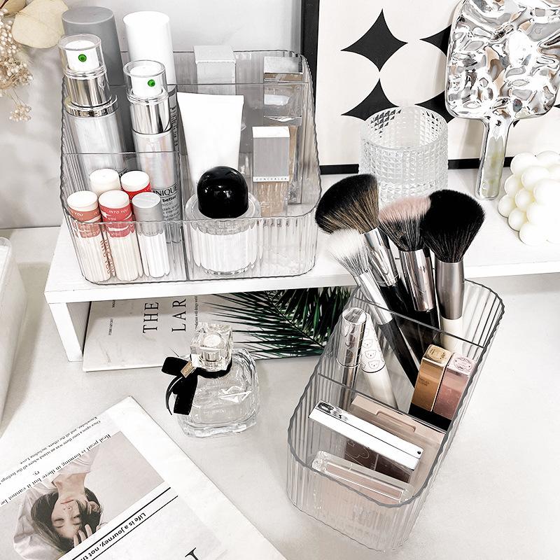 Desktop Five Grid Storage Box, Transparent Trapezoidal Acrylic Dressing Table, Household Lipstick And Cosmetics Sorting Box