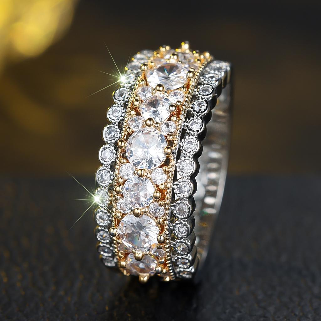 Luxury Female White Zircon Big Stone Engagement Round Ring Vintage Silver Color Wedding Fashion Jewelry For Women