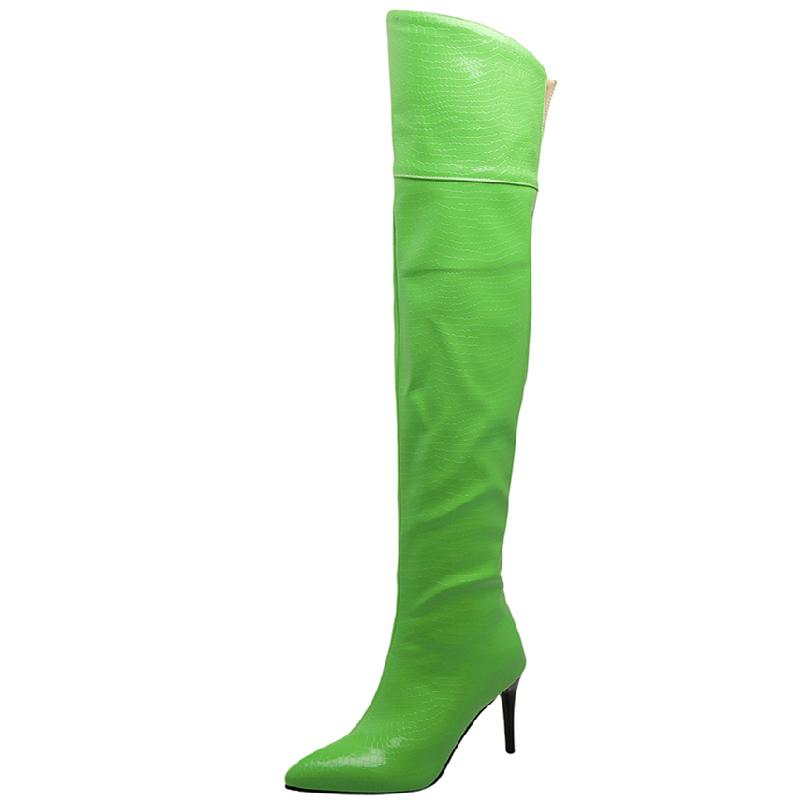 Sexy Overknee High Boots For Women Point Toe Fetish Party Shoes Thin Heel Over the Knee Boots Green Black White Winter Long Boot