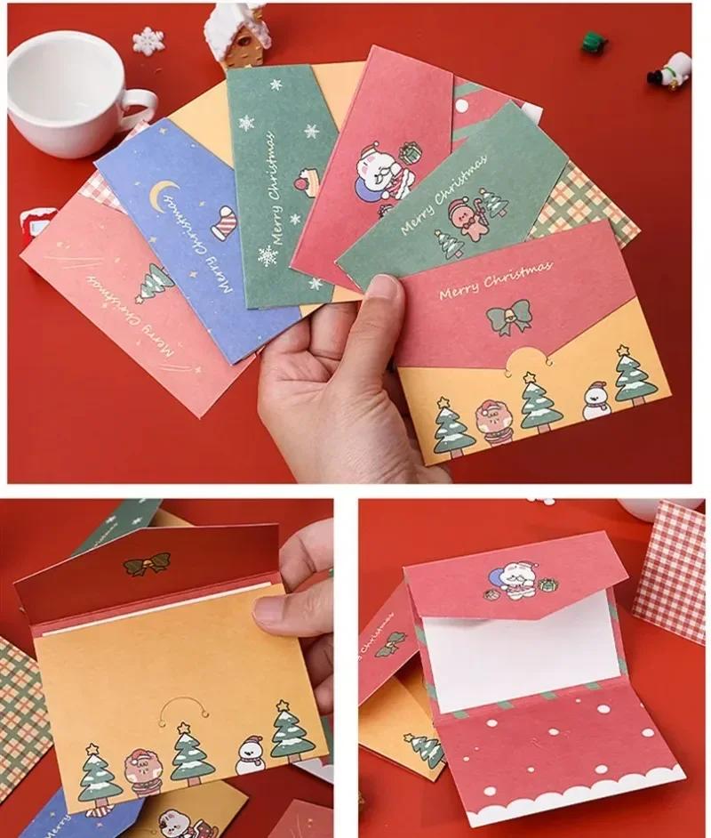 24 pcs Christmas Greeting Card Mini Christmas Blessing Greeting Cards Envelope New Year Postcard Gift Card Xmas Party