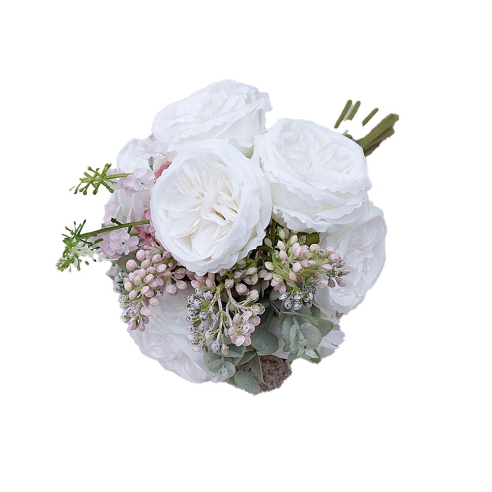 12 Pcs/Bunch Artificial Flowers Photography Props Home Decor Flowers Valentine Day Wedding Flowers Milky white #1